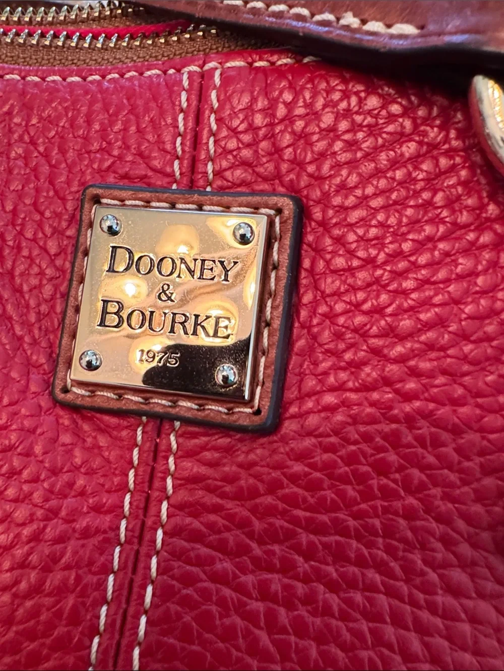 Dooney & Bourke Red Pebbled Leather Tote with Brown Handles